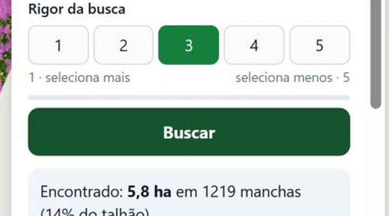 Clique em Buscar. A plataforma varre o talhão inteiro.